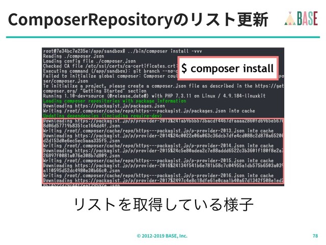 ComposerRepositoryのリスト更新
© - BASE, Inc.
ϦετΛऔಘ͍ͯ͠Δ༷ࢠ
$ composer install
