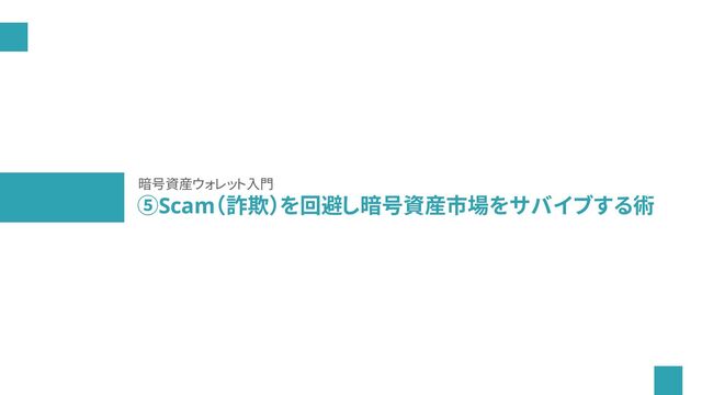 ⑤Scam（詐欺）を回避し暗号資産市場をサバイブする術
暗号資産ウォレット入門
