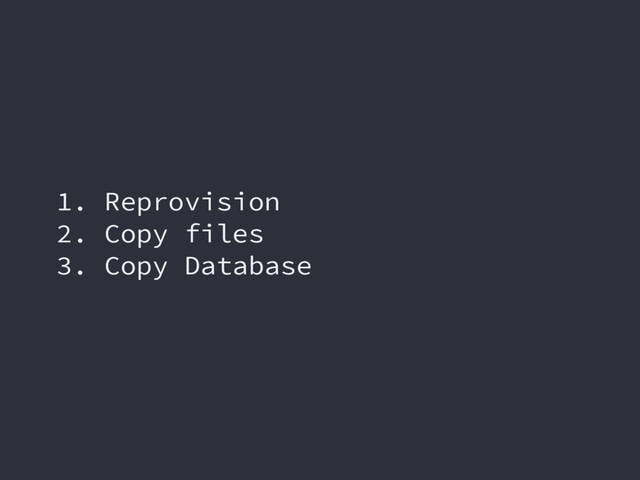 1. Reprovision
2. Copy files
3. Copy Database
