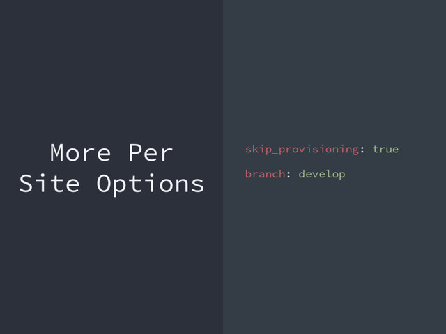 More Per
Site Options
skip_provisioning: true
branch: develop
