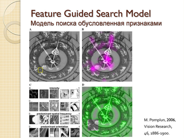 Feature Guided Search Model
Модель поиска обусловленная признаками
M. Pomplun, 2006,
Vision Research,
46, 1886-1900.
