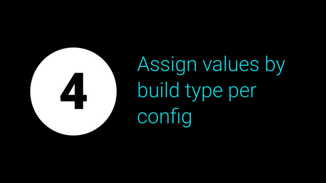 Assign values by
build type per
conﬁg
4
