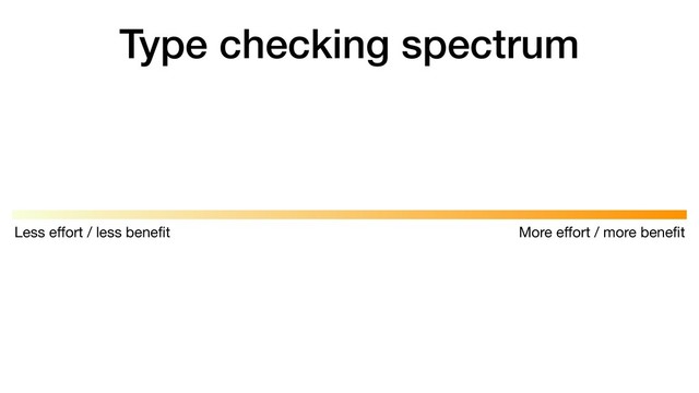 Type checking spectrum
More eﬀort / more beneﬁt
Less eﬀort / less beneﬁt
