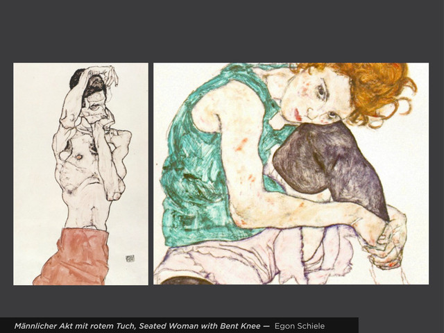 Männlicher Akt mit rotem Tuch, Seated Woman with Bent Knee — Egon Schiele
