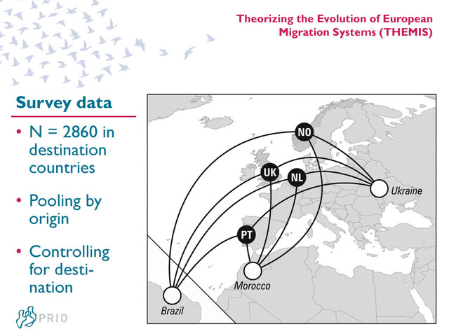 Theorizing the Evolution of European
Migration Systems (THEMIS)
Survey data
• N = 2860 in
destination
countries
• Pooling by
origin
• Controlling
for desti-
nation
