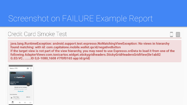 Screenshot on FAILURE Example Report
