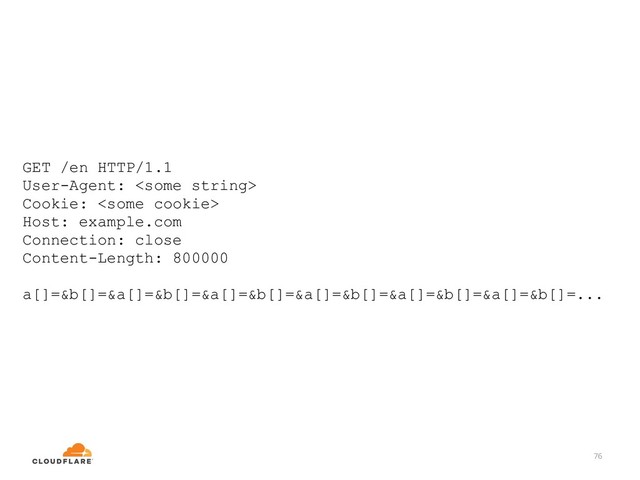 76
GET /en HTTP/1.1
User-Agent: 
Cookie: 
Host: example.com
Connection: close
Content-Length: 800000
a[]=&b[]=&a[]=&b[]=&a[]=&b[]=&a[]=&b[]=&a[]=&b[]=&a[]=&b[]=...
