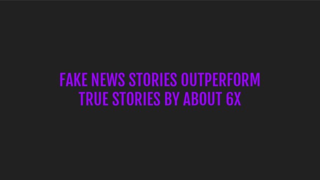 FAKE NEWS STORIES OUTPERFORM
TRUE STORIES BY ABOUT 6X
