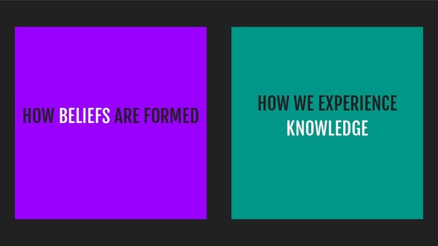 HOW BELIEFS ARE FORMED
HOW WE EXPERIENCE
KNOWLEDGE
