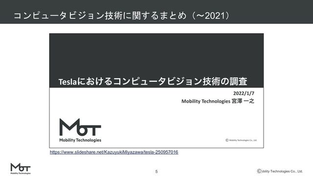 Mobility Technologies Co., Ltd.
コンピュータビジョン技術に関するまとめ（〜2021）
5
https://www.slideshare.net/KazuyukiMiyazawa/tesla-250957016
