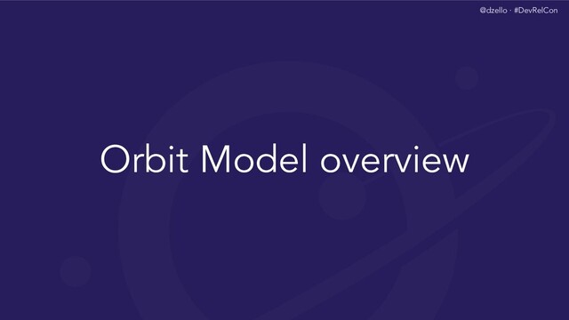 @dzello · #DevRelCon
Orbit Model overview
