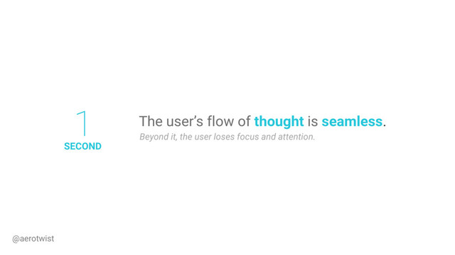 The user’s flow of thought is seamless.
Beyond it, the user loses focus and attention.
1
SECOND
@aerotwist
