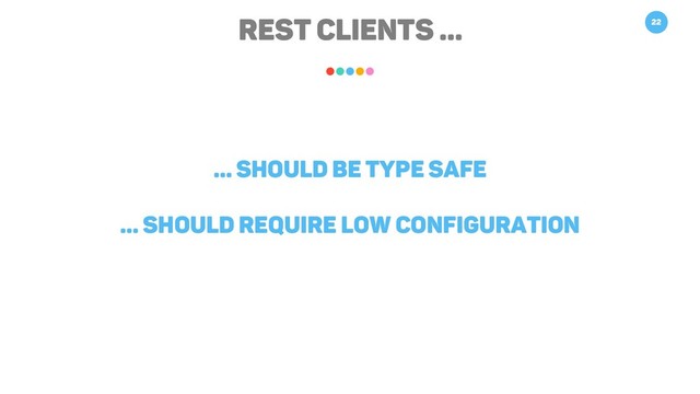 REST Clients … 22
… should be type safe
… should require low configuration
