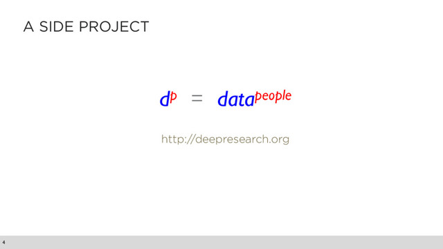 A SIDE PROJECT
4
dp = datapeople
http://deepresearch.org
