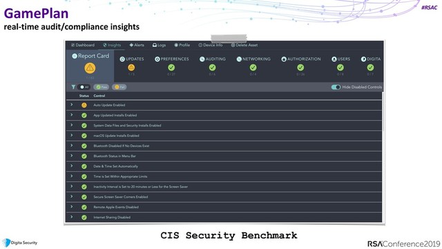 #RSAC
GamePlan
real-time audit/compliance insights
CIS Security Benchmark
