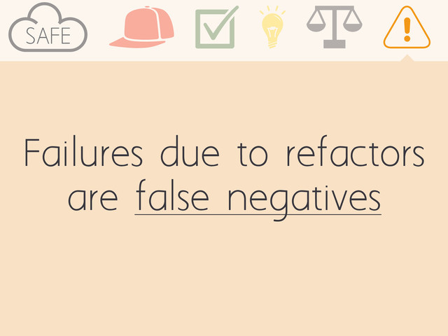 SAFE
Failures due to refactors
are false negatives
