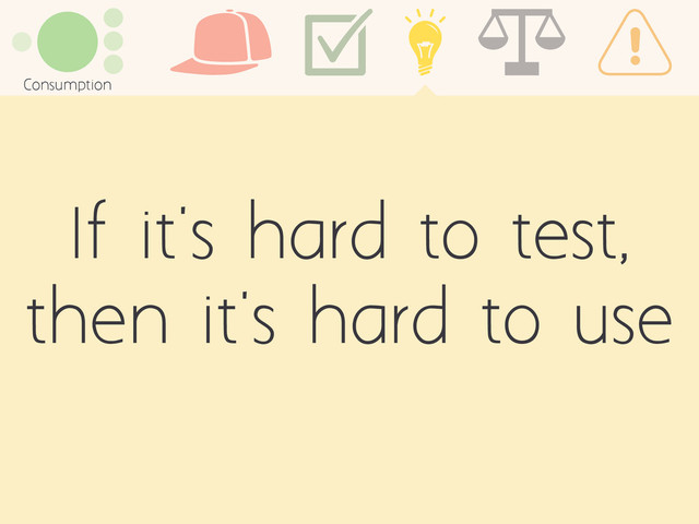 If it's hard to test,
then it's hard to use
Consumption

