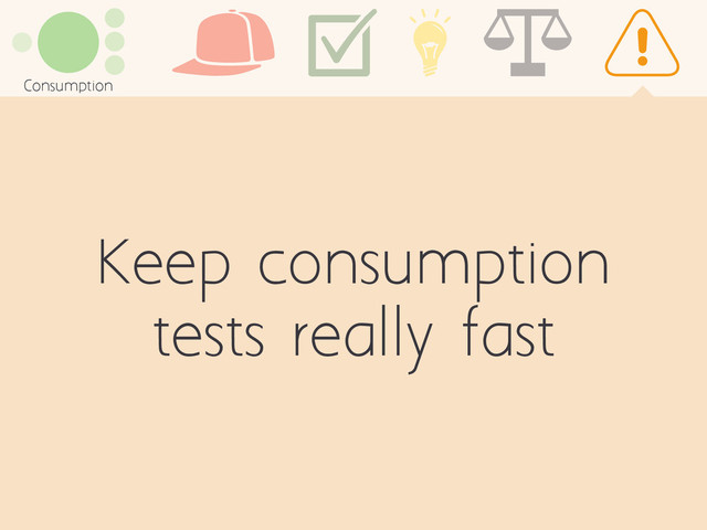 Keep consumption
tests really fast
Consumption
