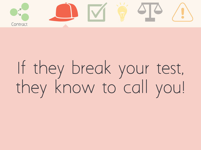 If they break your test,
they know to call you!
Contract
