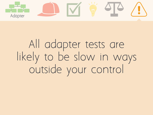All adapter tests are
likely to be slow in ways
outside your control
Adapter
