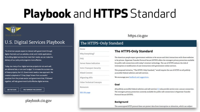 Playbook and HTTPS Standard
playbook.cio.gov
https.cio.gov
