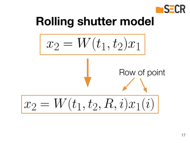 Rolling shutter model
Row of point
17
