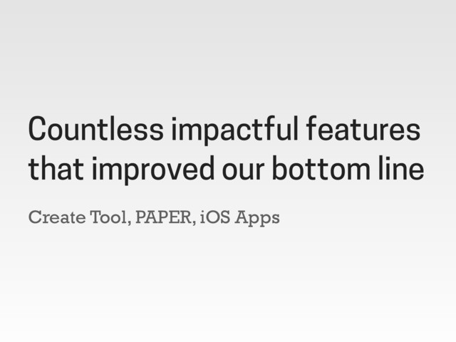 Create Tool, PAPER, iOS Apps
Countless impactful features
that improved our bottom line
