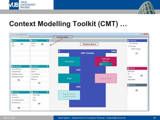 Beat Signer - Department of Computer Science - bsigner@vub.ac.be 49
February 2023
Context Modelling Toolkit (CMT) …
