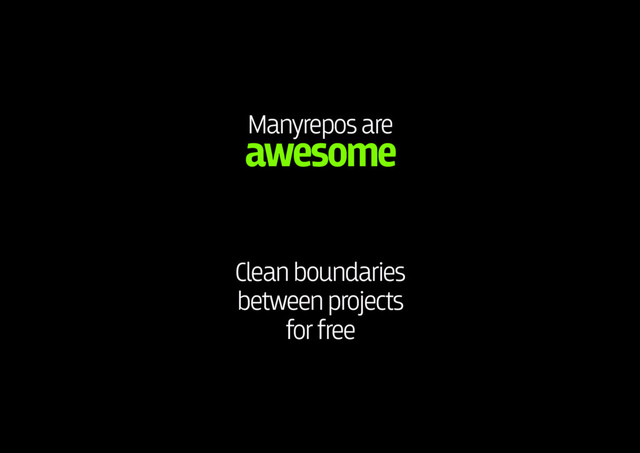 Manyrepos are 
awesome
Clean boundaries
between projects
for free
