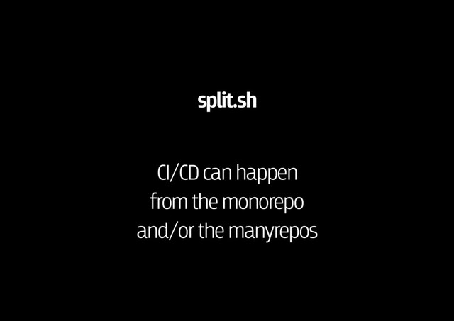 split.sh
CI/CD can happen 
from the monorepo 
and/or the manyrepos
