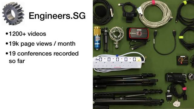 •1200+ videos
•19k page views / month
•19 conferences recorded
so far
Engineers.SG
