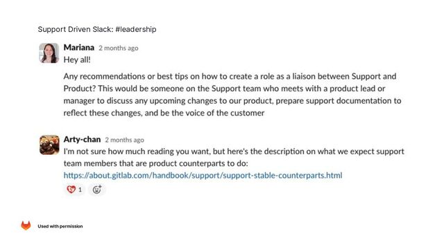 Support Driven Slack: #leadership
Used with permission
