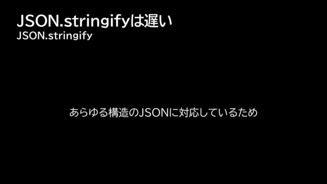 JSON.stringifyは遅い
JSON.stringify
あらゆる構造のJSONに対応しているため
