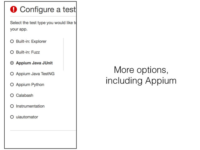More options,
including Appium
