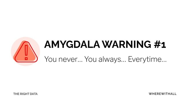 AMYGDALA WARNING #1
You never… You always… Everytime…
THE RIGHT DATA
