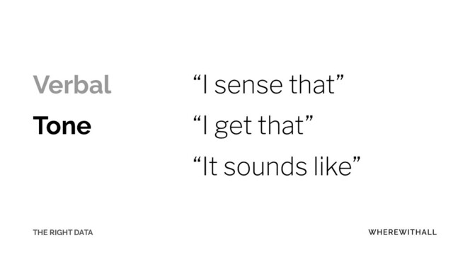 Verbal
Tone
“I sense that”
“I get that”
“It sounds like”
THE RIGHT DATA
