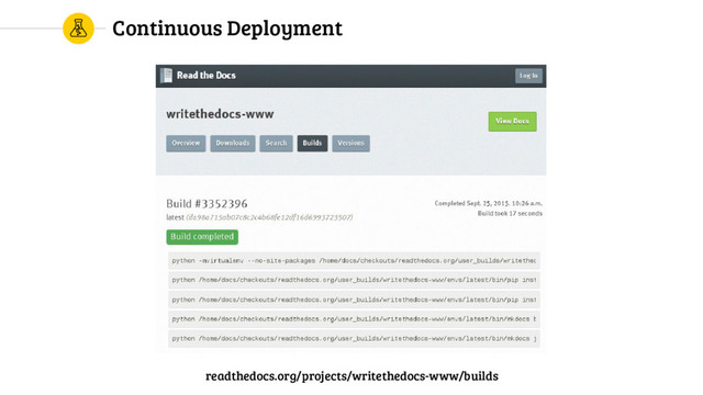 Continuous Deployment
readthedocs.org/projects/writethedocs-www/builds
