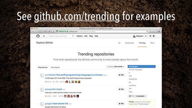 See github.com/trending for examples
