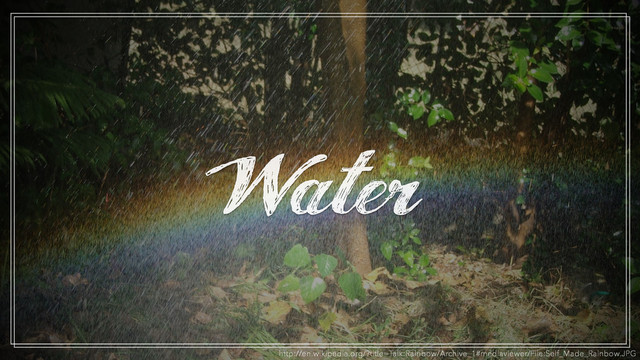 Water
http://en.wikipedia.org/?title=Talk:Rainbow/Archive_1#mediaviewer/File:Self_Made_Rainbow.JPG
