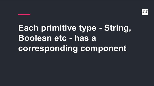 Each primitive type - String,
Boolean etc - has a
corresponding component
