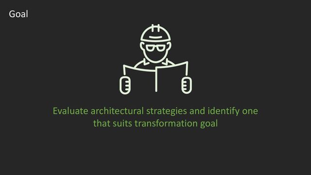Goal
Evaluate architectural strategies and identify one
that suits transformation goal
