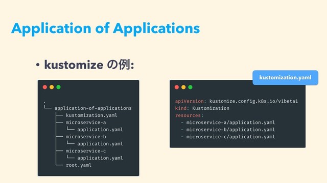 Application of Applications
• kustomize ͷྫ:
kustomization.yaml
