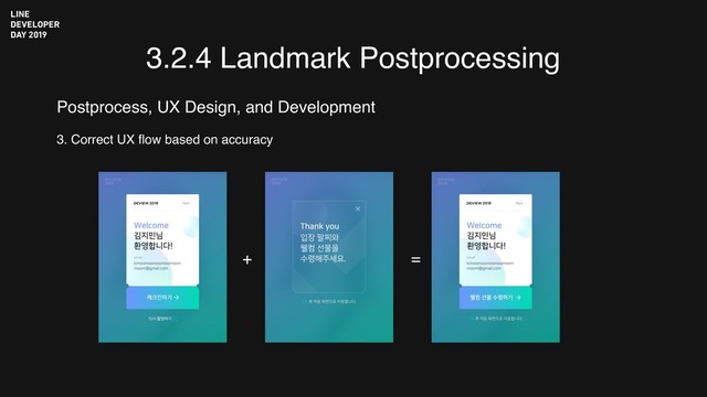 3.2.4 Landmark Postprocessing
3. Correct UX flow based on accuracy
Postprocess, UX Design, and Development
+ =

