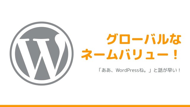 グローバルな
ネームバリュー！
「ああ、WordPressね。」と話 早い！
