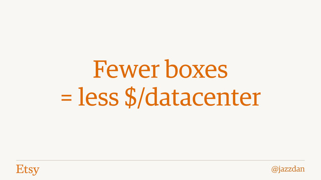 @jazzdan
Fewer boxes
= less $/datacenter
