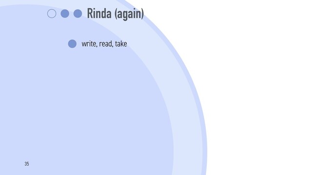 Rinda (again)
write, read, take
35
