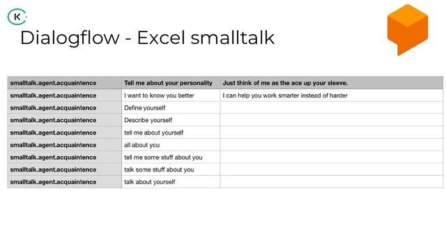 Dialogflow - Excel smalltalk
