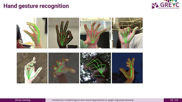 Hand gesture recognition
Olivier L´
ezoray Variational, morphological and neural approaches to graph signal processing / 6
