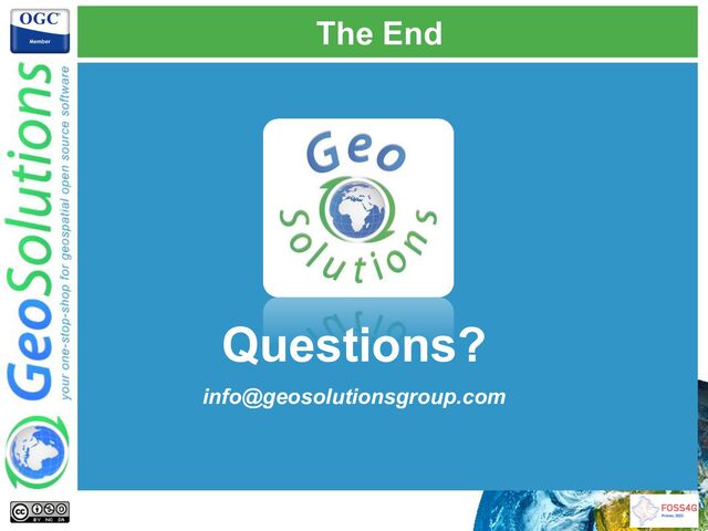 The End
Questions?
info@geosolutionsgroup.com
