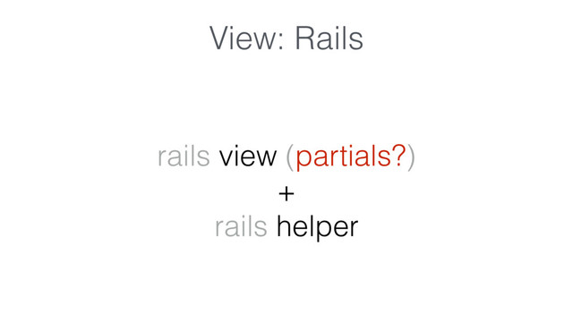 View: Rails
rails view (partials?)
+
rails helper
